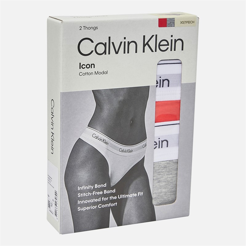 Calvin Klein Womens Two Pack Thongs Punch Pink/Grey Heather