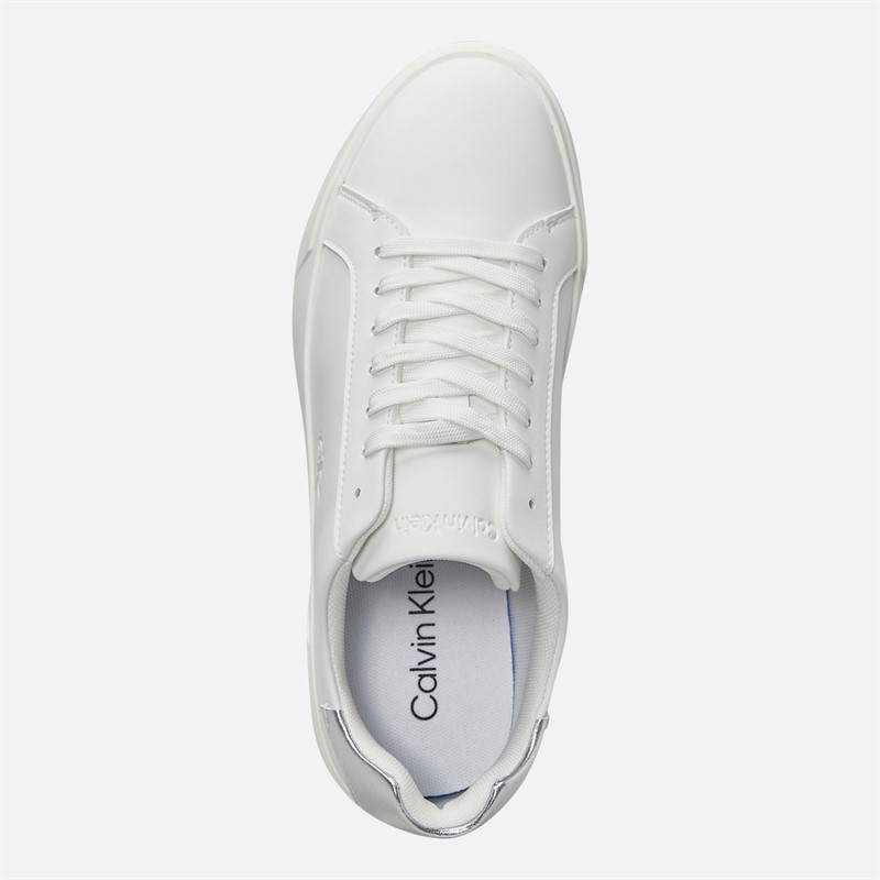 Calvin Klein Womens Low Profile Cuspole Trainers Bright White/Silver