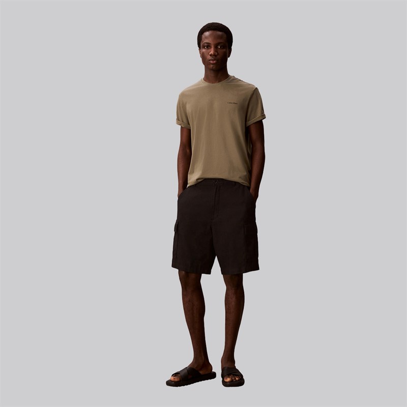 Calvin Klein Mens Micro Logo Crew Neck T-Shirt Dusty Olive