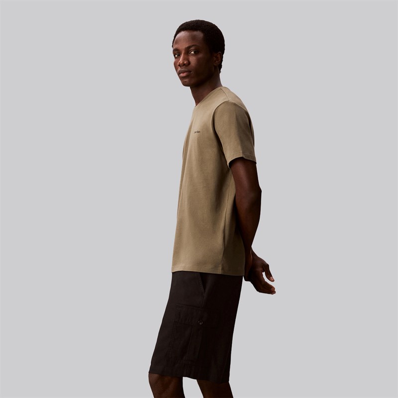 Calvin Klein Mens Micro Logo Crew Neck T-Shirt Dusty Olive