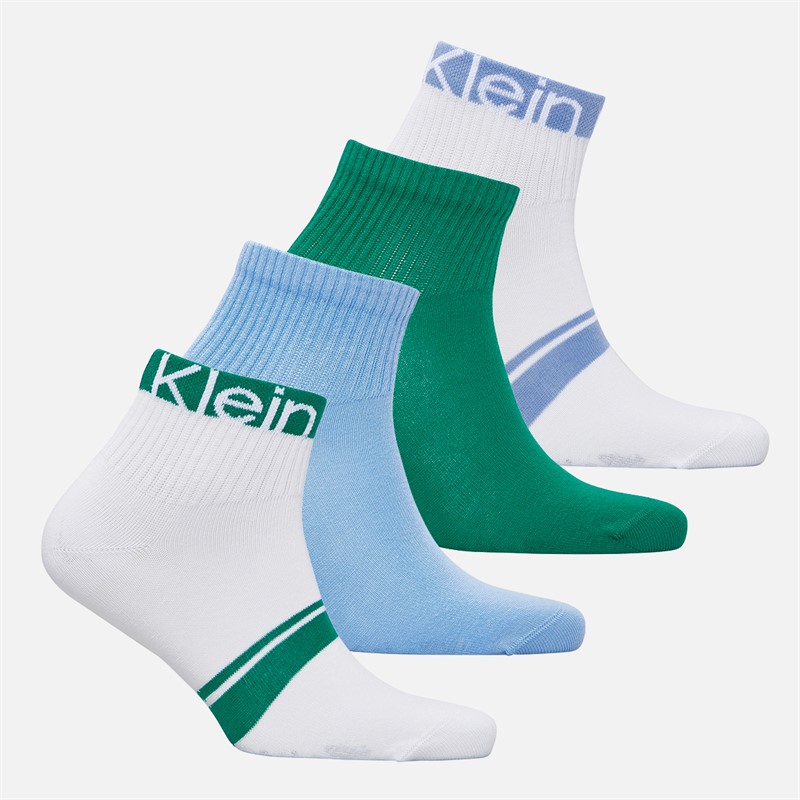 Calvin Klein Mens Logo Stripe Four Pack Quarter Socks Blue/Green