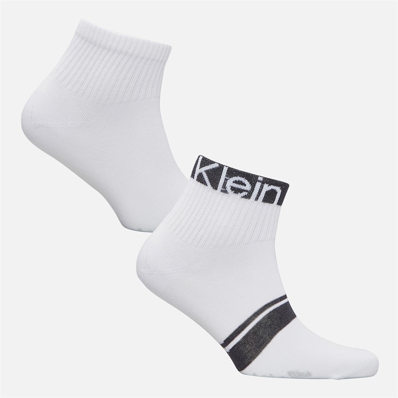 Calvin Klein Mens Logo Stripe Four Pack Quarter Socks White