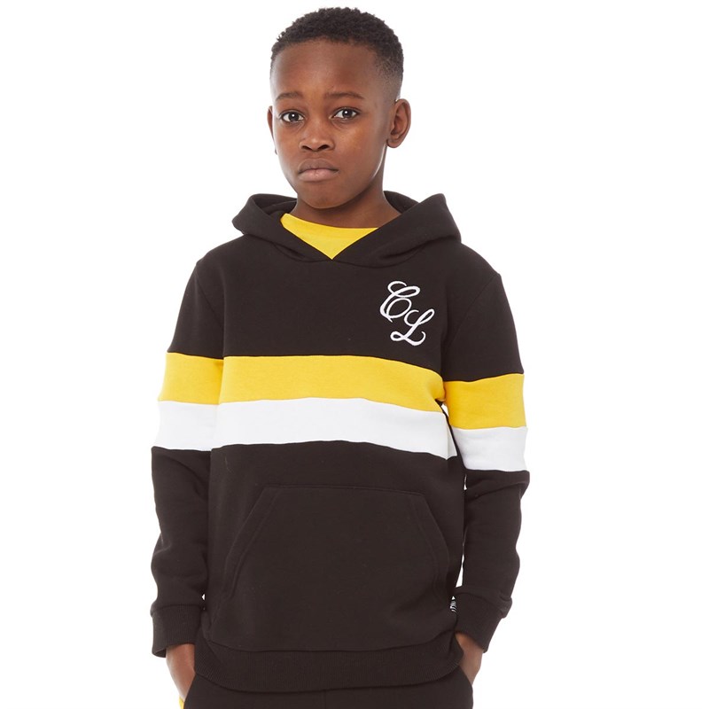 Buy Closure London Junior Boys Pull Over Hoodie Black/Yellow/White