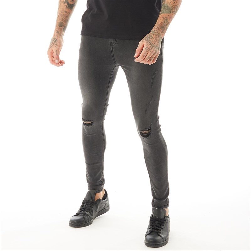 Buy Closure London Mens Ripped Skinny Fit Jeans Grey Wash