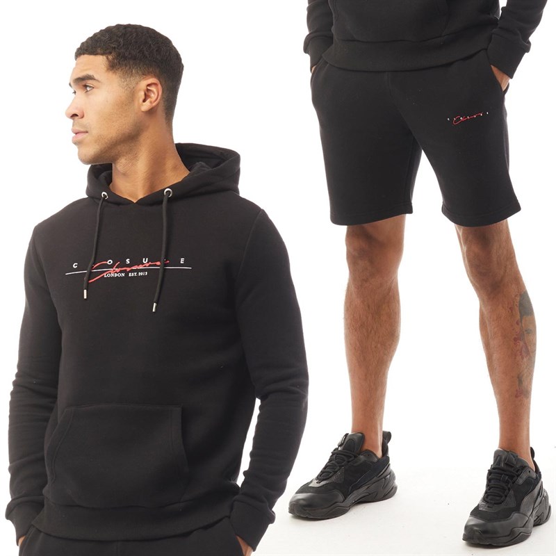 Closure London Mens Modern Script Logo Hoodie And Shorts Twin Set Black