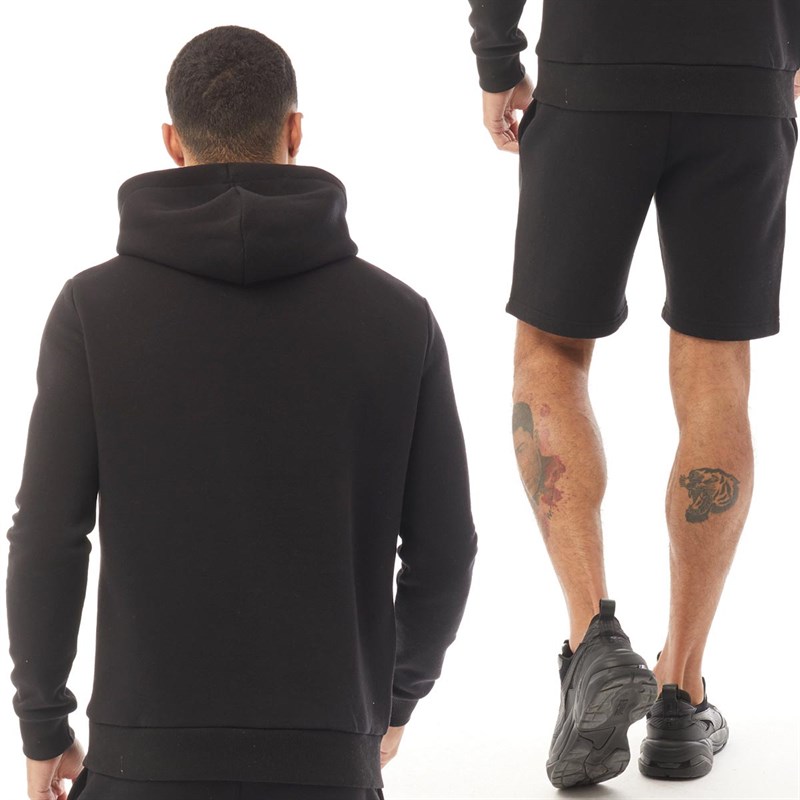 Closure London Mens Modern Script Logo Hoodie And Shorts Twin Set Black
