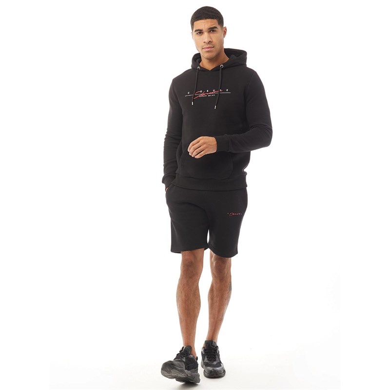 Closure London Mens Modern Script Logo Hoodie And Shorts Twin Set Black