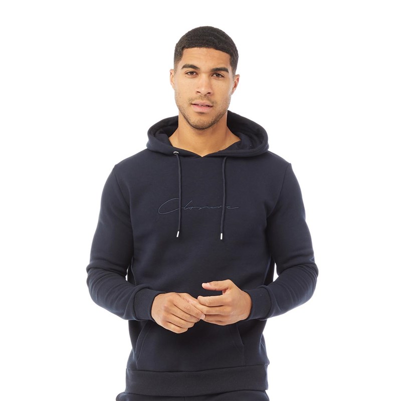 Buy Closure London Mens Tonal Embroidered Hoodie Navy