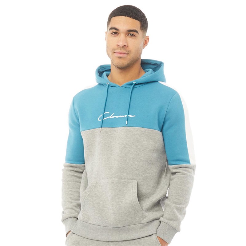 Closure London Mens Panelled Script Hoodie Grey Marl