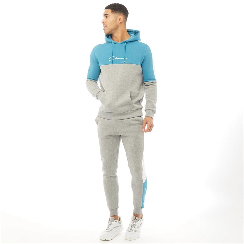 Closure London Mens Panelled Script Joggers Grey Marl