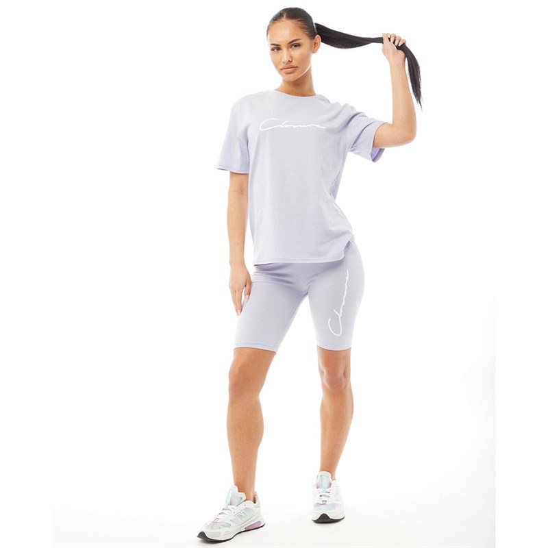 Closure London Womens Regular T-Shirt And Cycling Shorts Set Purple