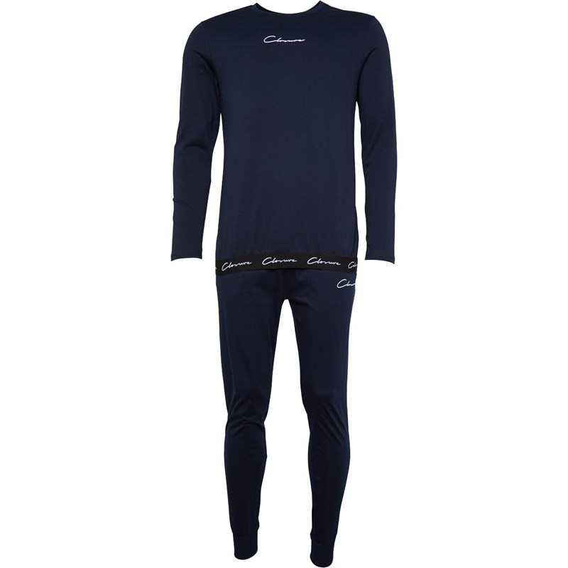 Closure London Mens Signature Band Long Sleeve Lounge T-Shirt And Joggers Set Navy
