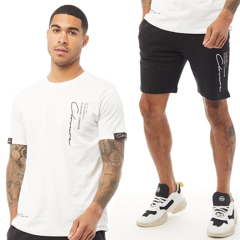 Closure London Mens Multi Print T-Shirt And Shorts Set White/Black