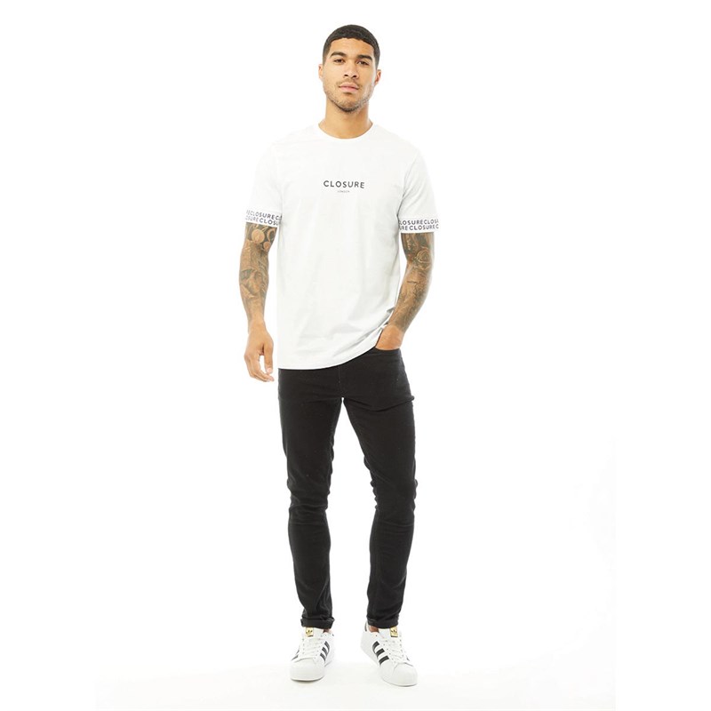 Buy Closure London Mens Printed Cuff T-Shirt White