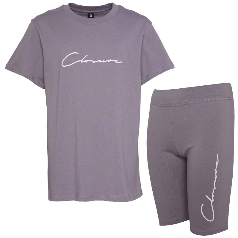 Closure London Junior Script T-Shirt And Cycling Shorts Set Slate Grey
