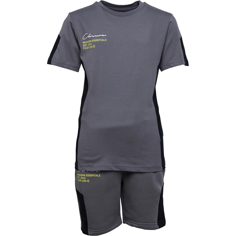 Closure London Junior Cut And Sew Multi Logo T-Shirt And Shorts Set Charcoal