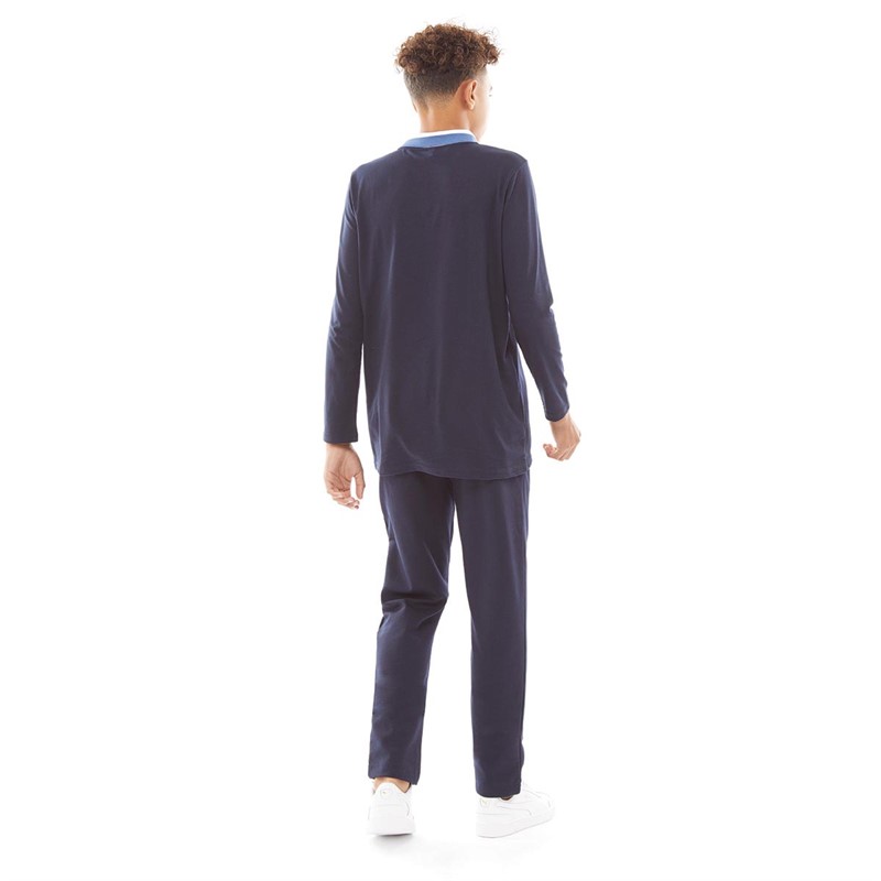 Closure London Boys Contrast Collar Long Sleeve Polo And Pants Tracksuit Set Navy