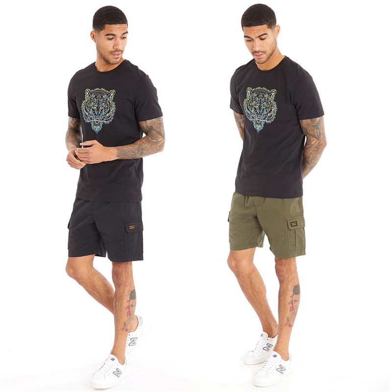 Closure London Mens Two Pack Utility Cargo Shorts Black/Khaki