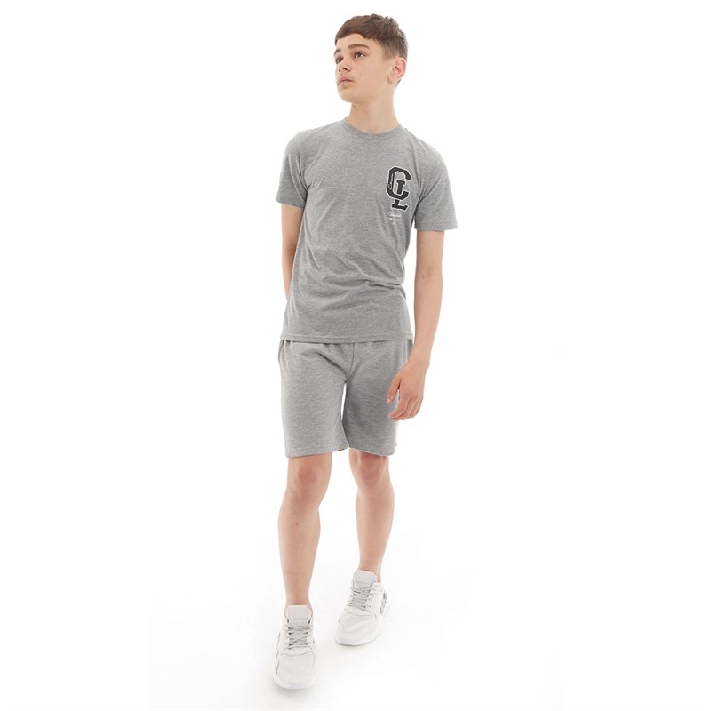 Closure London Boys Varsity T-Shirt And Shorts Co-Ord Set Grey Marl