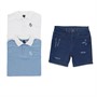 Closure London Boys Ripped Denim Shorts And Polo Three Pack Set Blue Wash/White/Dusty Blue