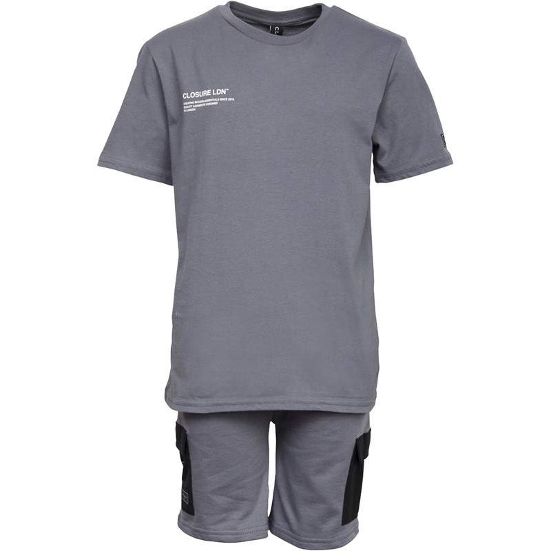 Closure London Boys Nylon Pocket Cargo Co-Ord Set Grey