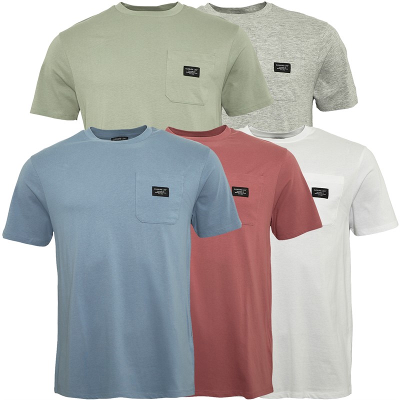 Closure London Mens Five Pack Pocket T-Shirts Multi