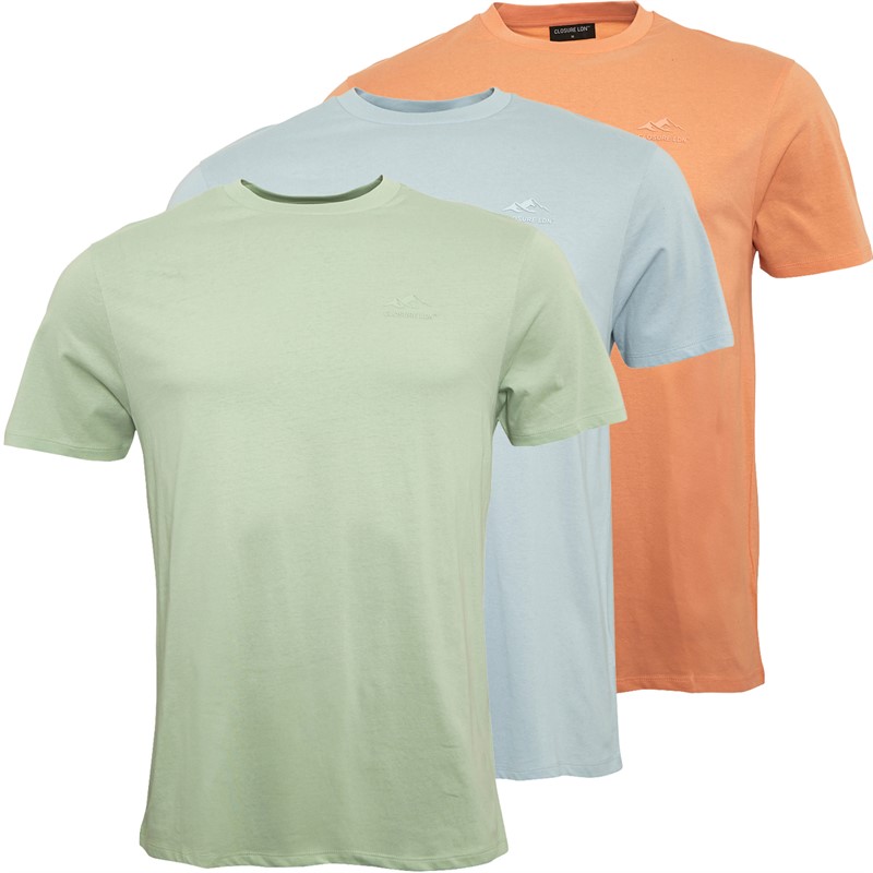 Closure London Mens Stack Logo Three Pack T-Shirts Multi