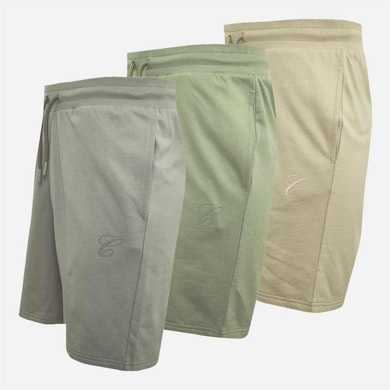 Closure London Mens Initial Three Pack Shorts Sea Moss/Grey Blue/Stone