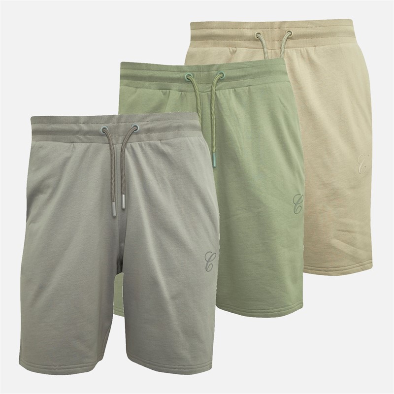 Closure London Mens Initial Three Pack Shorts Sea Moss/Grey Blue/Stone