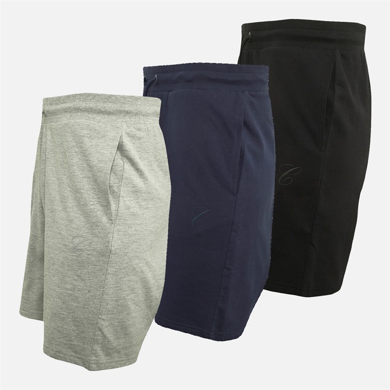 Closure London Mens Initial Three Pack Shorts Navy/Light Grey Marl/Black