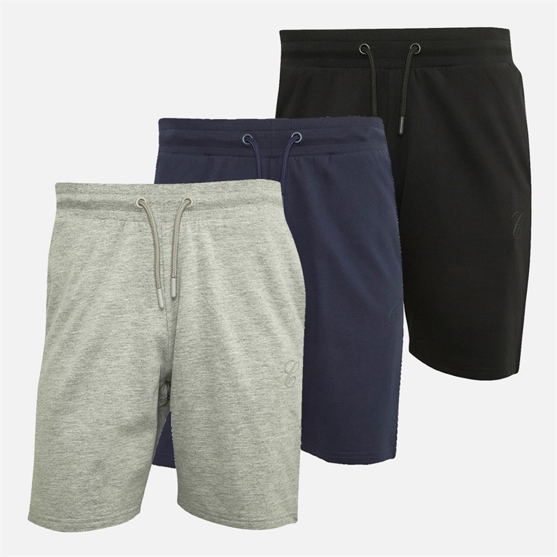 Closure London Mens Initial Three Pack Shorts Navy/Light Grey Marl/Black