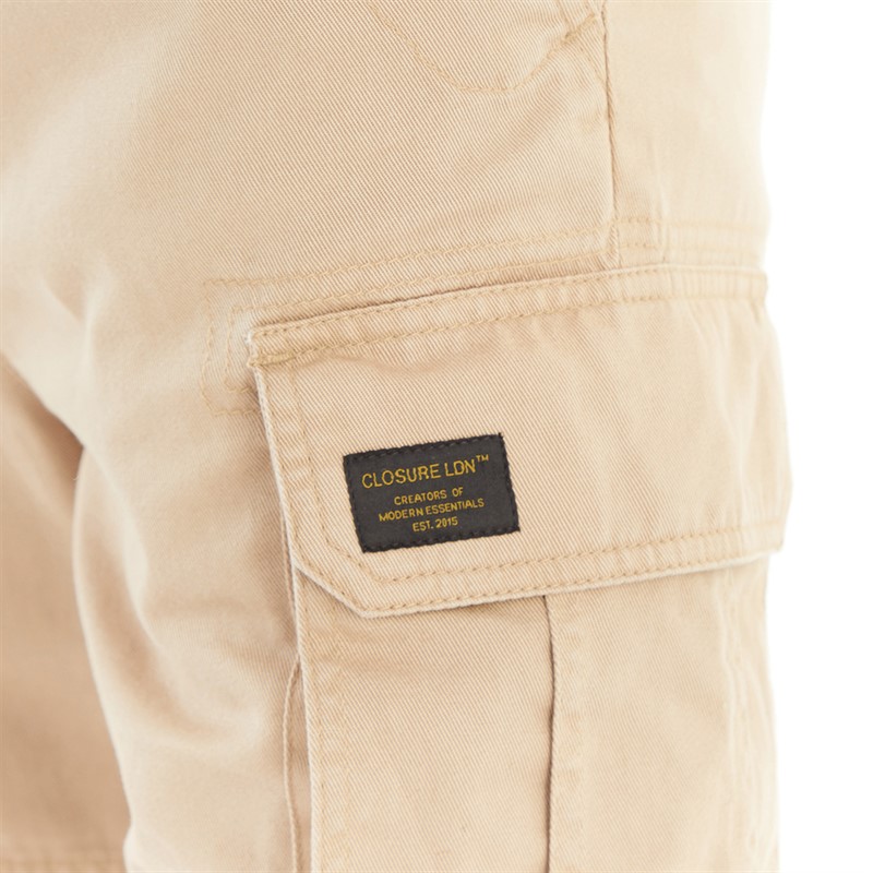 Closure London Mens Utility Cargo Shorts Stone