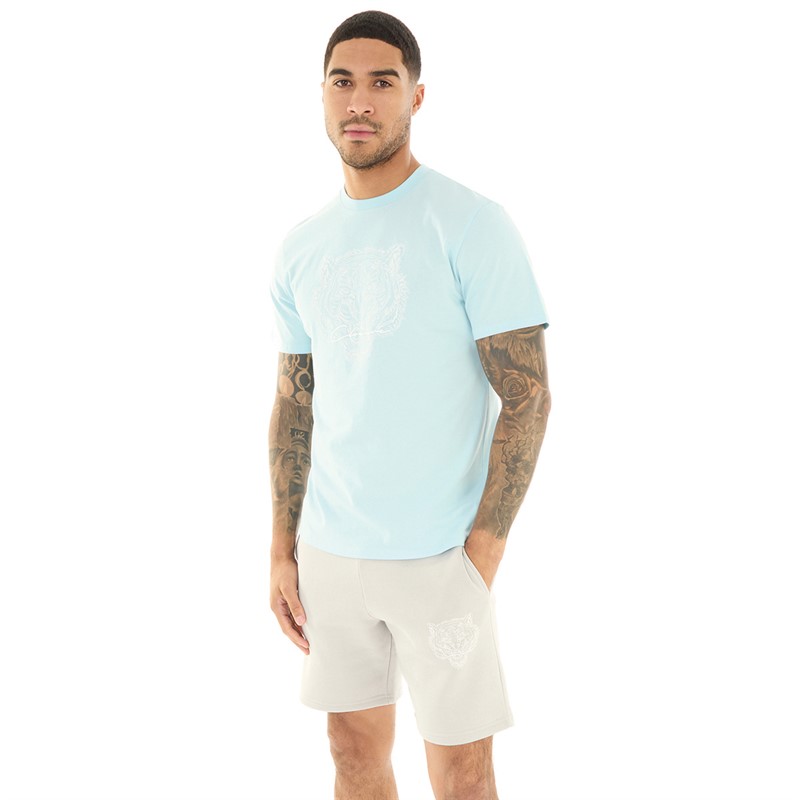 Closure London Mens Fury T-Shirt And Shorts Co-Ord Pastel Blue/Light Grey