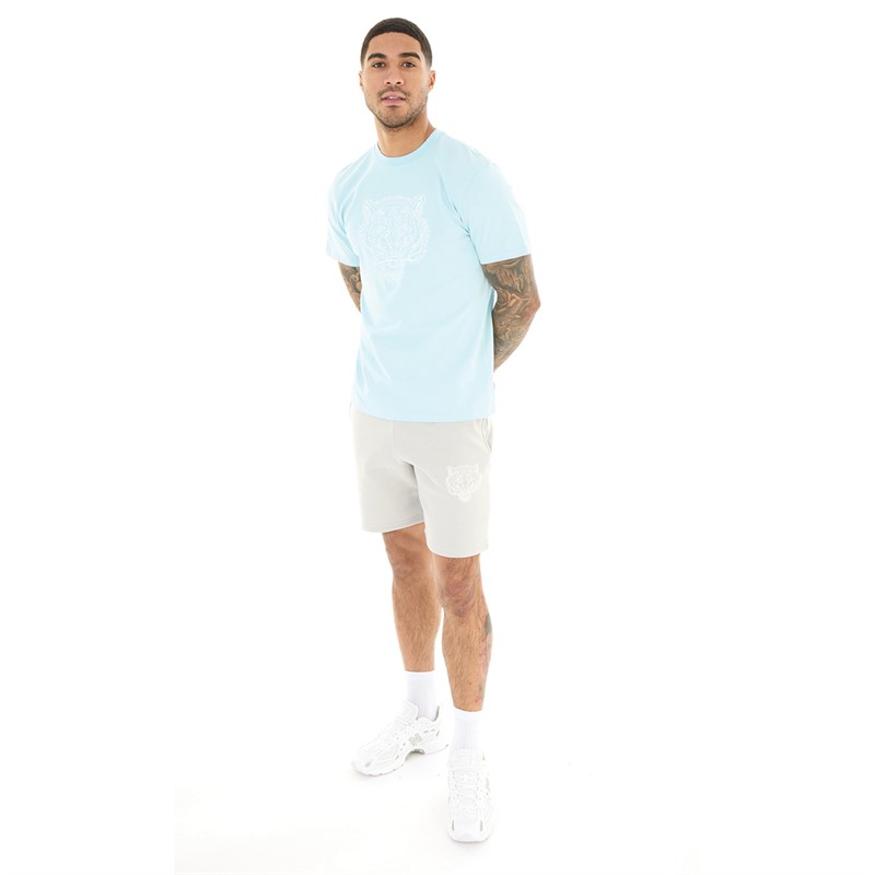 Closure London Mens Fury T-Shirt And Shorts Co-Ord Pastel Blue/Light Grey