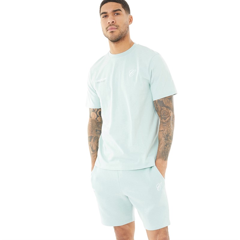 Closure London Mens Tonal Initial T-Shirt And Shorts Co-Ord Sea Moss