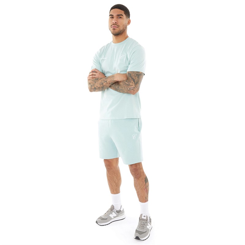 Closure London Mens Tonal Initial T-Shirt And Shorts Co-Ord Sea Moss