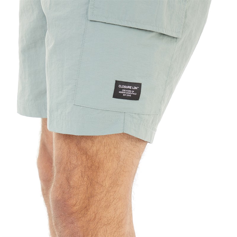 Closure London Mens Cargo Pocket Swim Shorts Dark Sage