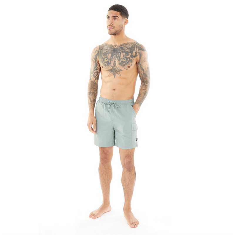 Closure London Mens Cargo Pocket Swim Shorts Dark Sage