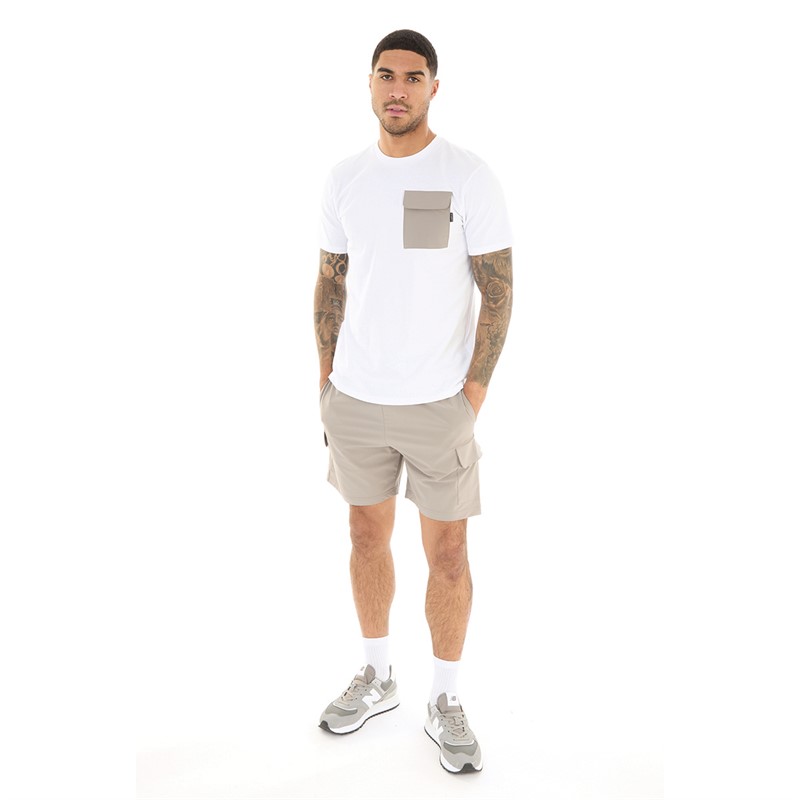 Closure London Mens Contrast Pocket T-Shirt And Shorts Co-ord White/Sand