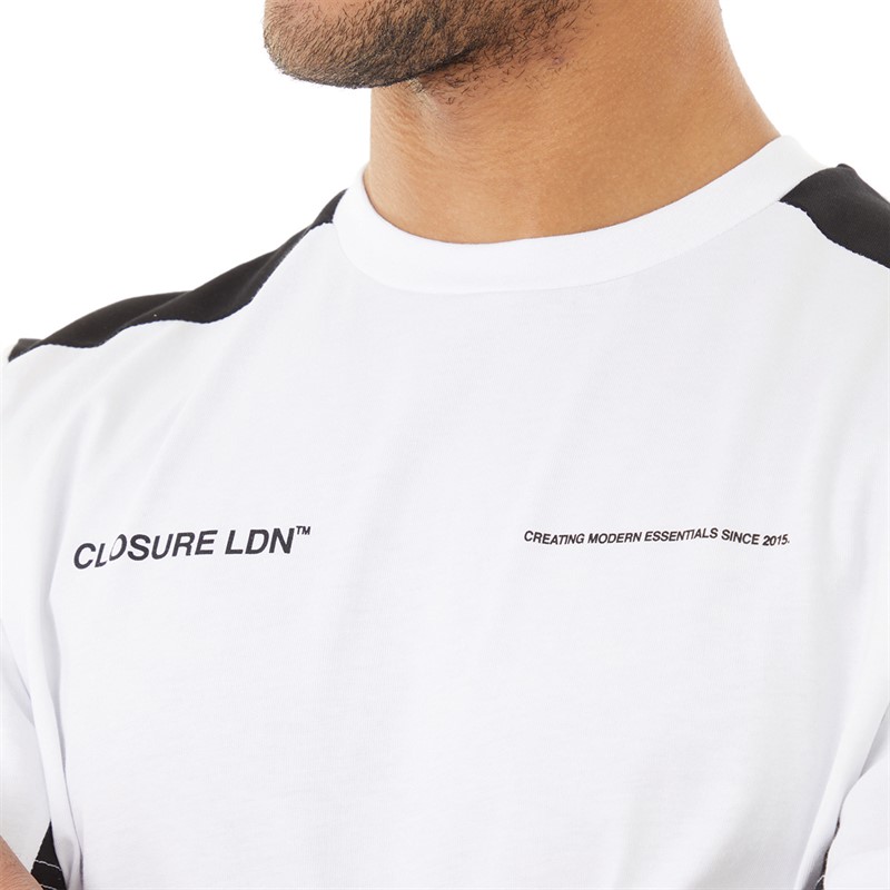 Closure London Mens Cut And Sew Panel T-Shirt And Shorts Co-Ord White/Black