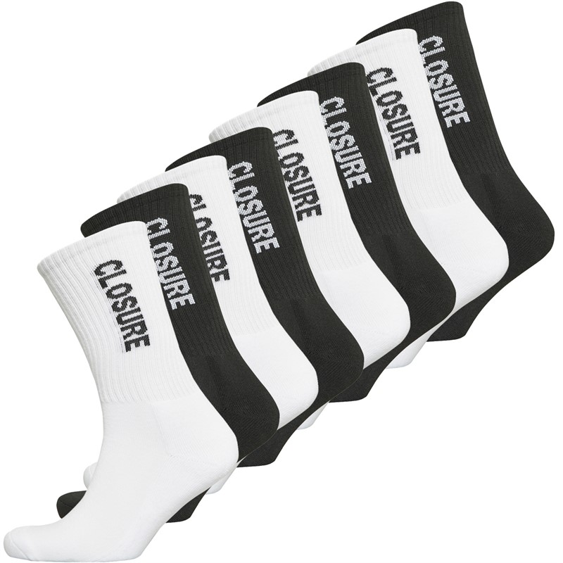 Closure London Mens Block Logo Eight Pack Crew Socks White/Black