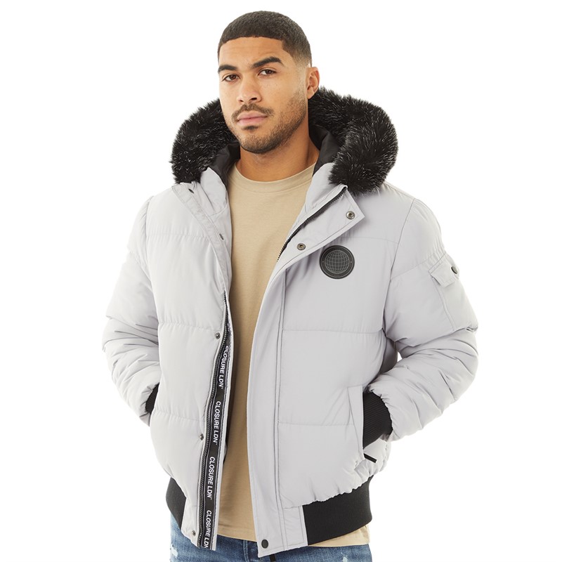 Short puffer coat with fur hood on sale