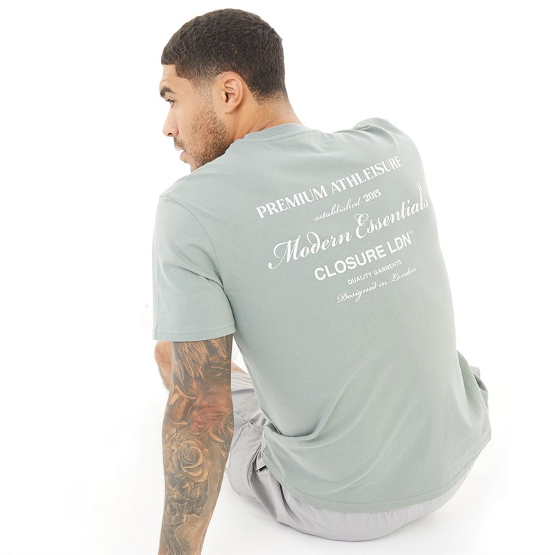 Closure London Mens Stacked Script T-Shirt Sage