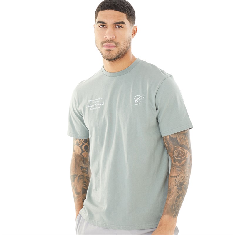 Closure London Mens Stacked Script T-Shirt Sage