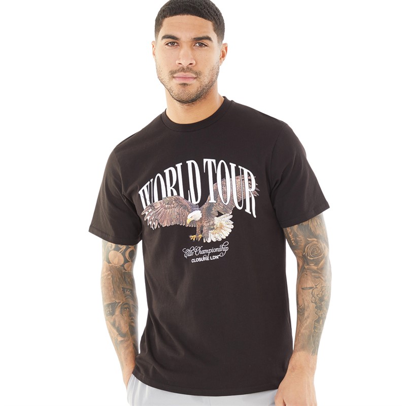 Closure London Mens World Tour Eagle T-Shirt Black