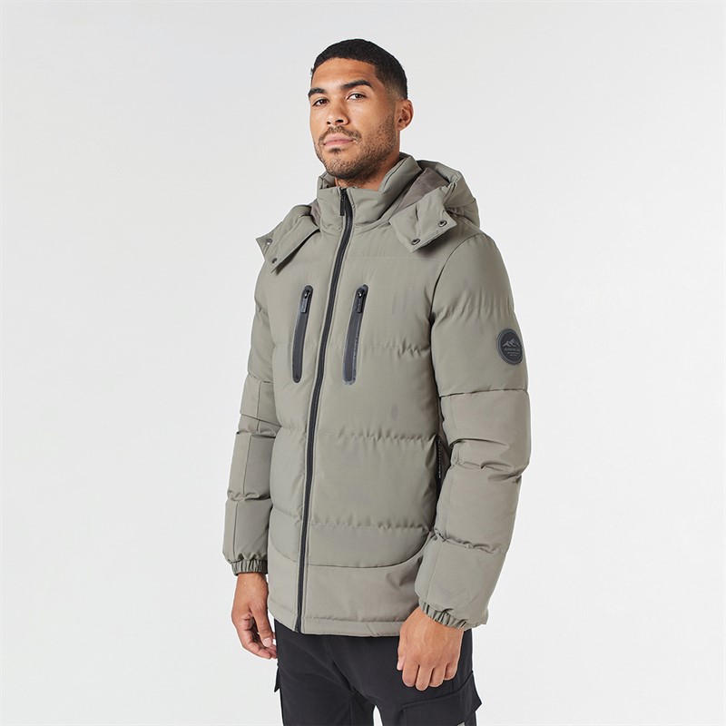 Closure London Mens Contrast Puffer Jacket Washed Khaki