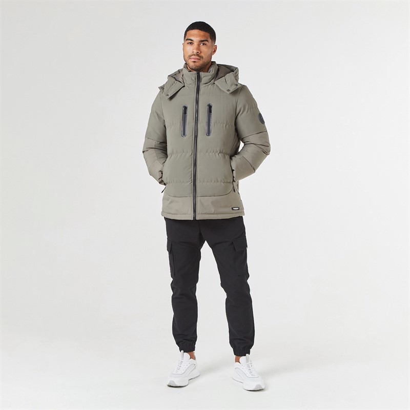 Closure London Mens Contrast Puffer Jacket Washed Khaki