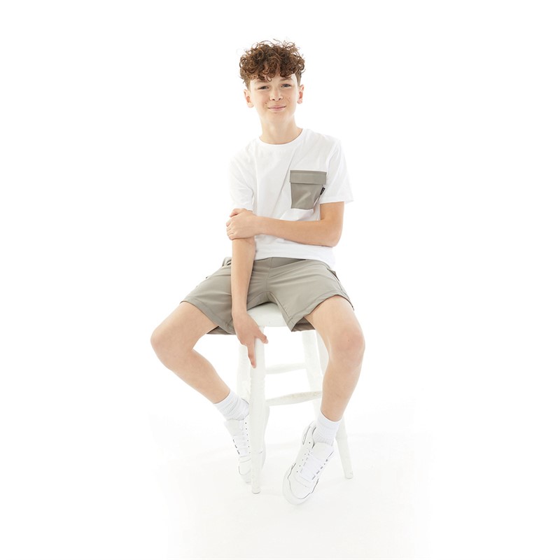Closure London Boys T-Shirt And Utility Shorts Set White/Stone