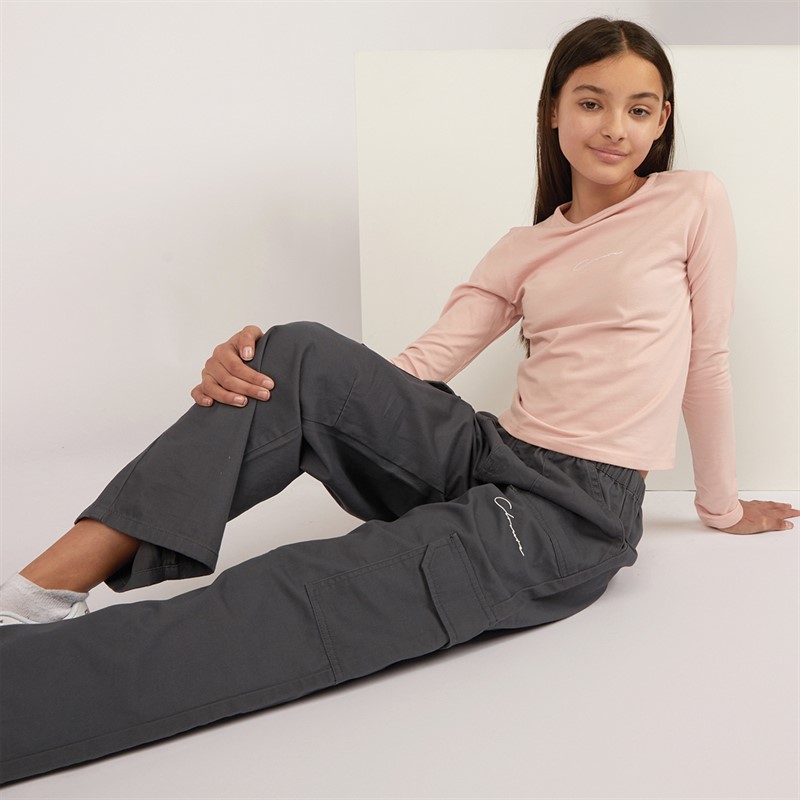 Closure London Girls Cargos And Jersey Long Sleeve T-Shirt Tracksuit Dusty Pink/Grey