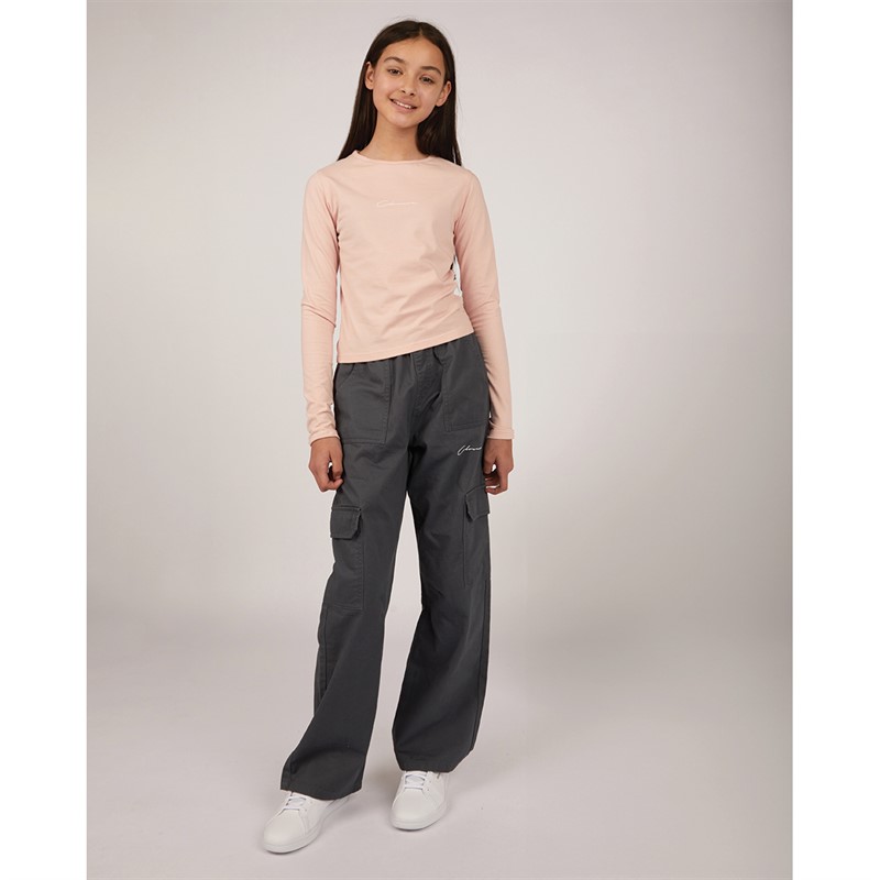 Closure London Girls Cargos And Jersey Long Sleeve T-Shirt Tracksuit Dusty Pink/Grey